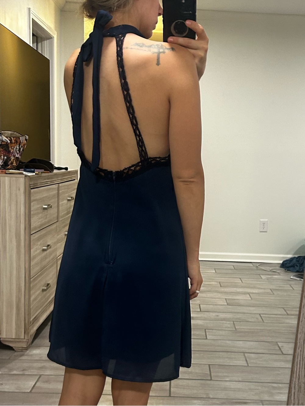 Charlotte Russe Navy Lace-Trim Halter Slip Dress - Women